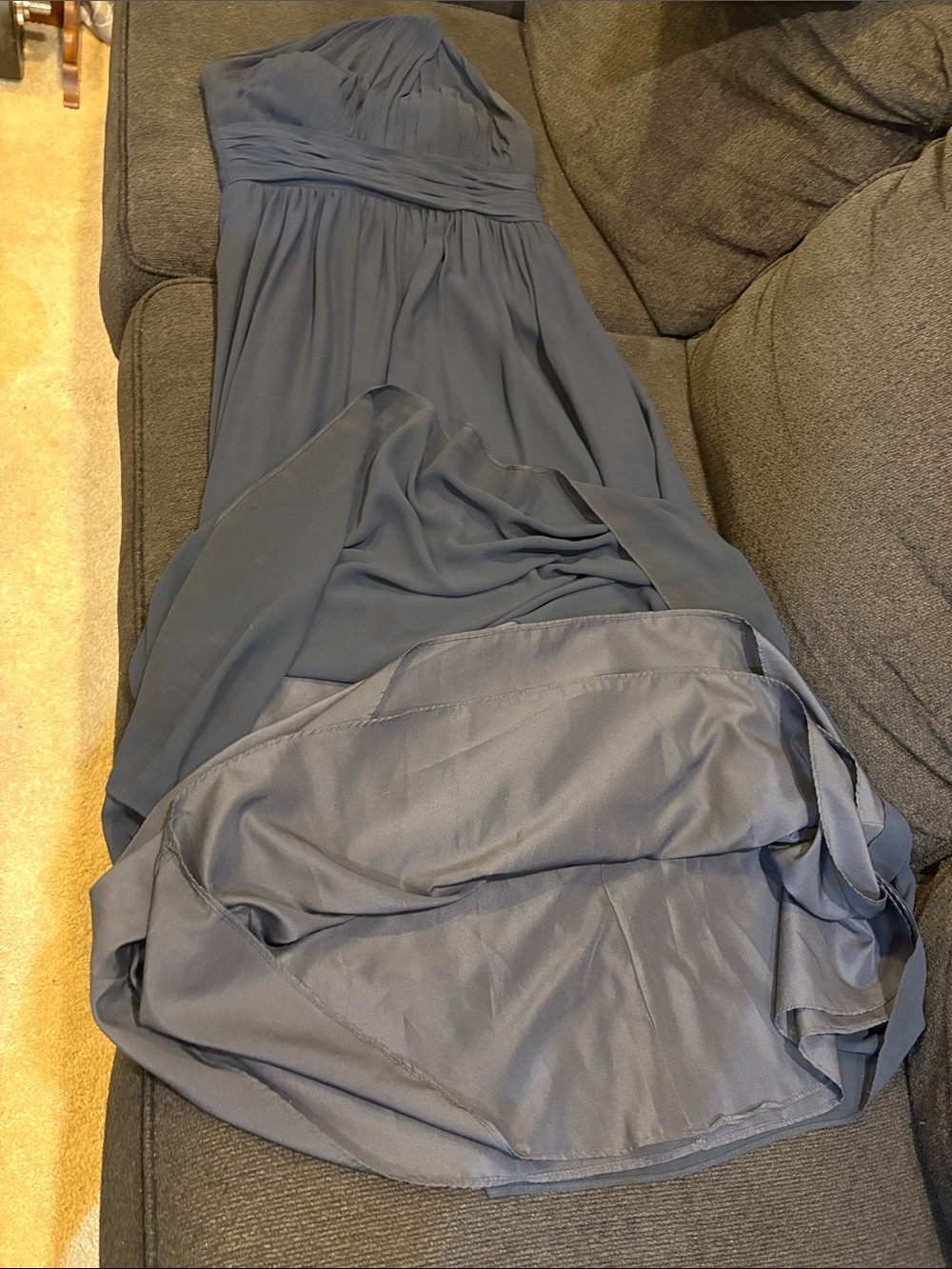 Camille La Vie One-Shoulder Navy Blue Chiffon Gown-Size 10 - Picture 13 of 16